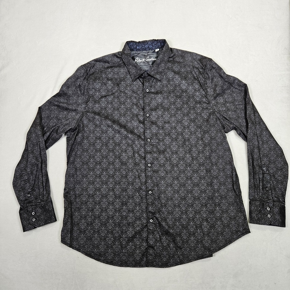 Robert Graham Men's 3XL Stellman Button Up Shirt Charcoal Geometric‎ Collar